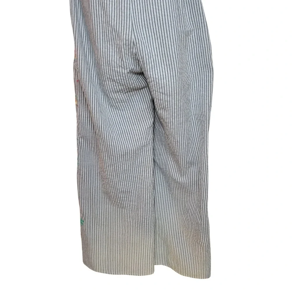 Savanna Jane Pinstripe Floral Embroidered Wide Leg Jumpsuit Large Boho Beach - Picture 12 of 13